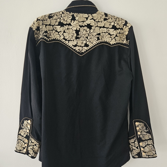 Scully Black Shirt with Gold Embroidery - Picture 2 of 7